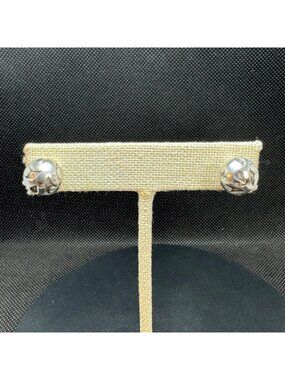 Scroll Design Round Stud Earrings VTG Sterling Silver 925 One Size